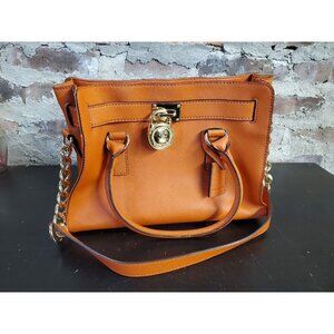 Michael Kors Hamilton Satchel Bag with Gold Chain Orange / Brown